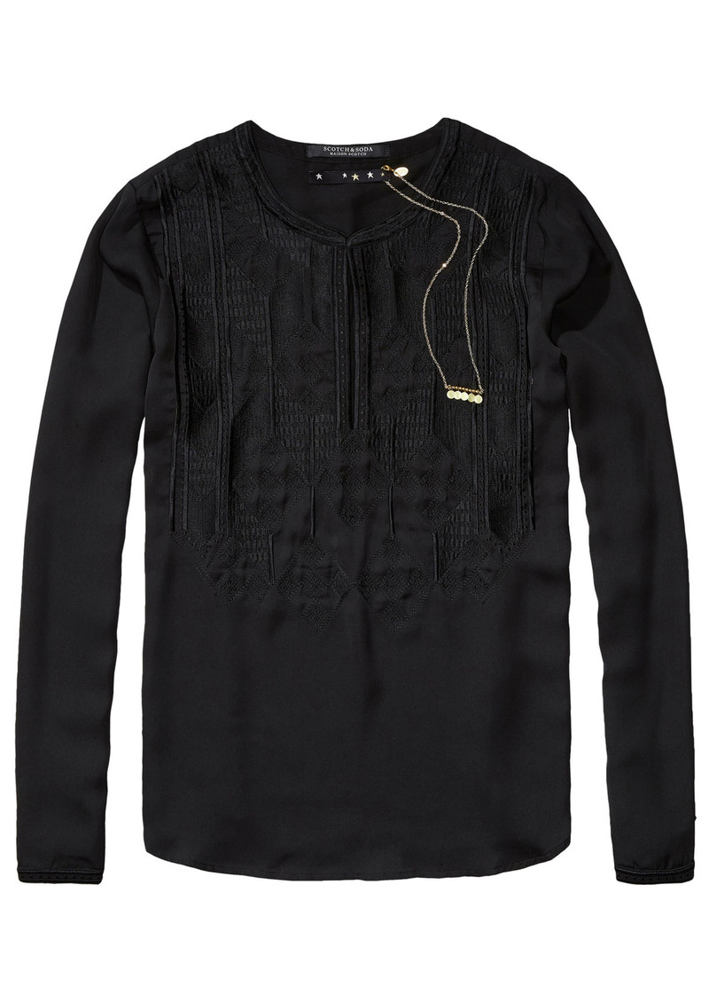 maison scotch silky embroidered blouse black maison scotch silky embroidered blouse black