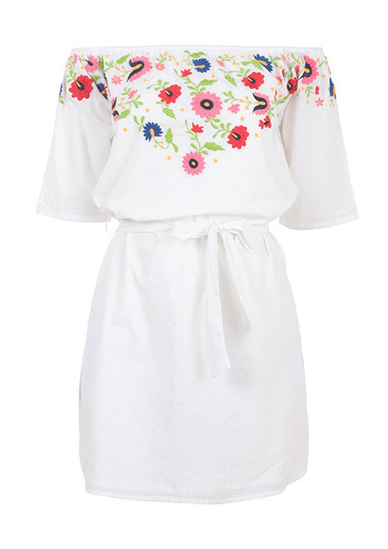 PAMPELONE Eivissa Mini Embroidered Dress White