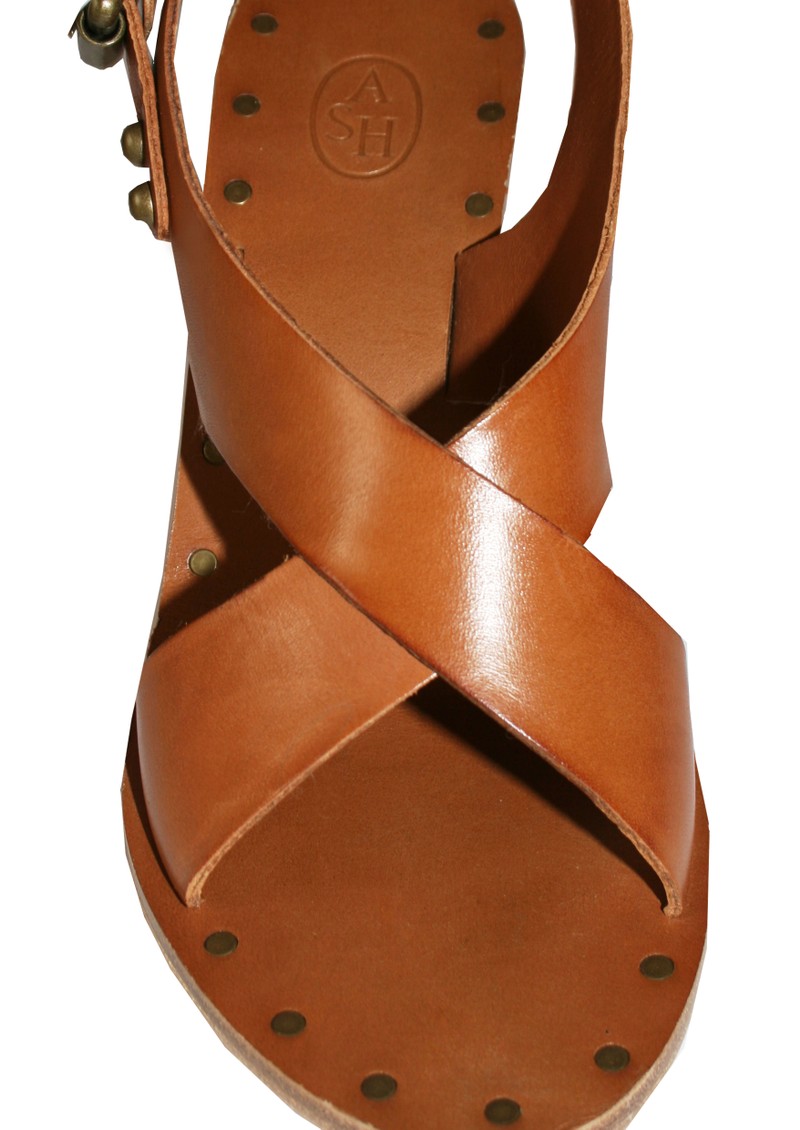 Ash Texas Sling Back Leather Wedge - Tan